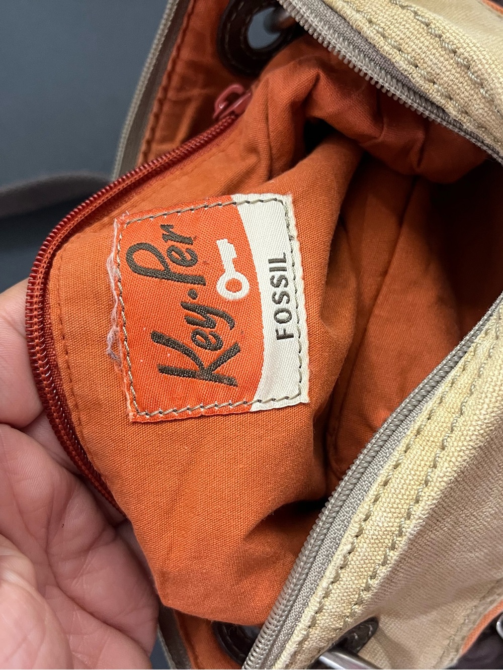 Fossil Women's Canvas Wristlet Wallet in Orange and Cream